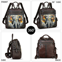 Load image into Gallery viewer, Genuine Leather Backpack for Women Hand Painted Knapsack Purse Handmade Rucksack Casual College Bag Convertible Daypack
