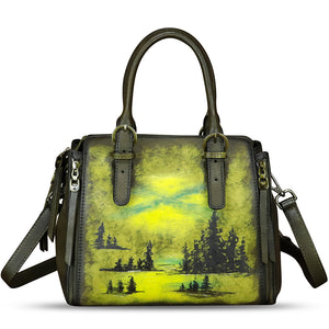 Genuine Leather Handbag for Women Hand Painted Leather Top Handle Purse Handmade Crossbody Satchel Tote Bag