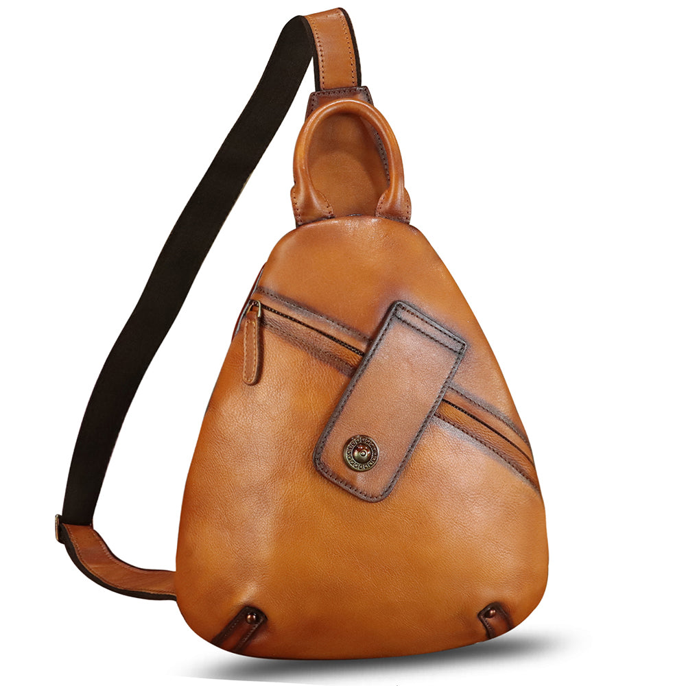 Genuine Leather Sling Bag for Men and Women Classical Real Leather Sling Backpack Purse Crossbody Bag for iPad Pro 11 inch