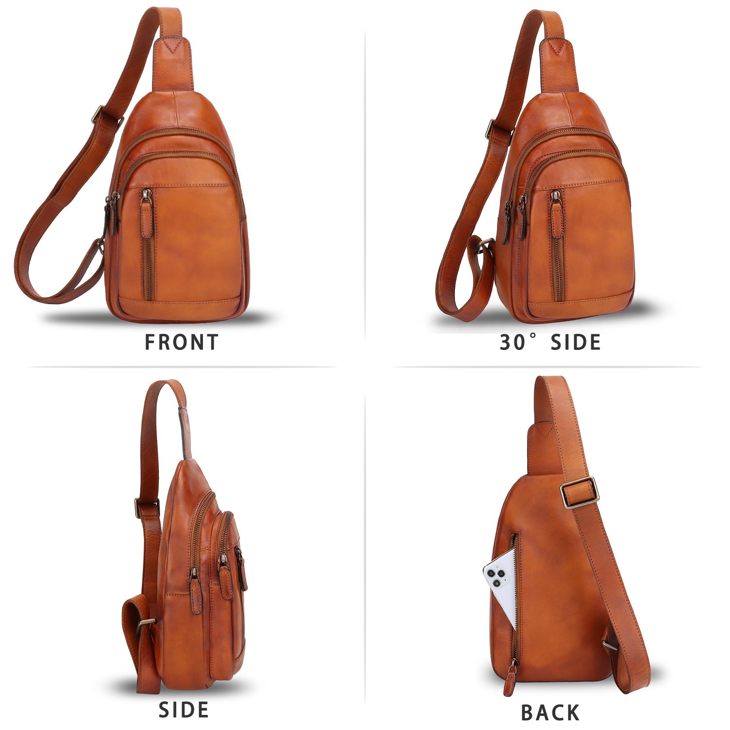 Genuine Leather Sling Bag Chest Shoulder Pack Crossbody Casual Daypack Vintage Handmade Hiking Backpack Motorcycle Bag