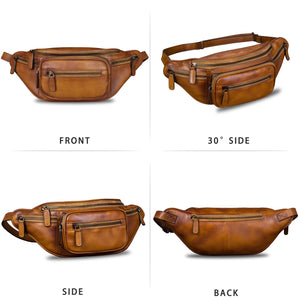 Genuine Leather Fanny Pack for Women and Men Real Leather Sling Bag Crossbody Bag Fashion Waist Bag Chest Purse