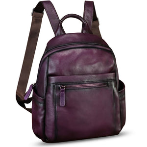 Genuine Leather Fashion Backpack for Women Vintage Cowhide Soft Real Leather Knapsack Purse Rucksack Daypack Bag