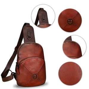 Genuine Leather Silng Bag for Women Small Vintage Leather Sling Backpack Fashion Shoulder Crossbody Bag Chest Purse