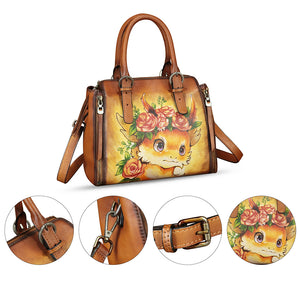 Genuine Leather Handbag for Women Hand Painted Leather Top Handle Purse Handmade Crossbody Satchel Tote Bag