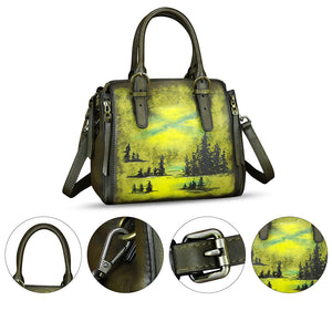 Genuine Leather Handbag for Women Hand Painted Leather Top Handle Purse Handmade Crossbody Satchel Tote Bag