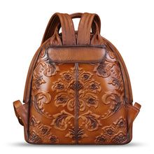 Load image into Gallery viewer, Genuine Leather Backpack for Women Purse Retro Embossed Leather Knapsack Handmade Rucksack Casual Daypack
