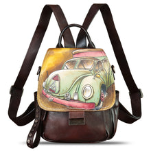 Load image into Gallery viewer, Genuine Leather Backpack for Women Hand Painted Knapsack Purse Designer Handmade Rucksack Casual Daypack
