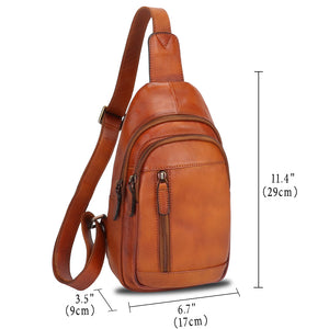 Genuine Leather Sling Bag Chest Shoulder Pack Crossbody Casual Daypack Vintage Handmade Hiking Backpack Motorcycle Bag