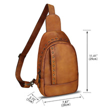 Load image into Gallery viewer, Genuine Leather Sling Bag for Women Sling Backpack Chest Shoulder Hiking Daypack Vintage Handmade Casual Crossbody Purse
