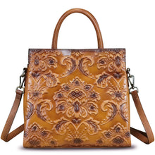 Load image into Gallery viewer, Genuine Leather Satchel for Women Top Handle Handbag Handmade Embossed Vintage Satchel Crossbody Handbags Purse Bag

