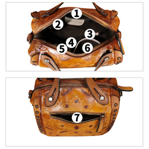 Genuine Leather Purses and Handbags for Women Vintage Embossed Leather Satchel Bags Shoulder Bag Crossbody with Strap