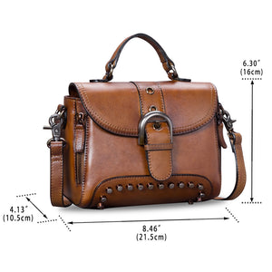 Genuine Leather Small Purses and Handbags for Women Vintage Real Leather Shoulder Bag Crossbody Purse Satchel Bags with Strap