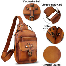 Load image into Gallery viewer, Genuine Leather Silng Bag for Men and Women Vintage Leather Sling Backpack Purse Shoulder Crossbody Bag Chest Bag A588
