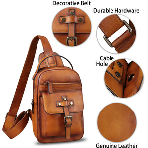 Genuine Leather Silng Bag for Men and Women Vintage Leather Sling Backpack Purse Shoulder Crossbody Bag Chest Bag A588