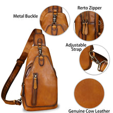 Load image into Gallery viewer, Genuine Leather Sling Bag for Women and Men Vintage Handmade Leather Sling Backpack Fashion Crossbody Bag Chest Purse
