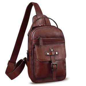 Genuine Leather Silng Bag for Men and Women Vintage Leather Sling Backpack Purse Shoulder Crossbody Bag Chest Bag A588