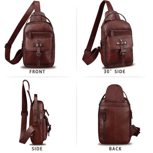 Genuine Leather Silng Bag for Men and Women Vintage Leather Sling Backpack Purse Shoulder Crossbody Bag Chest Bag A588