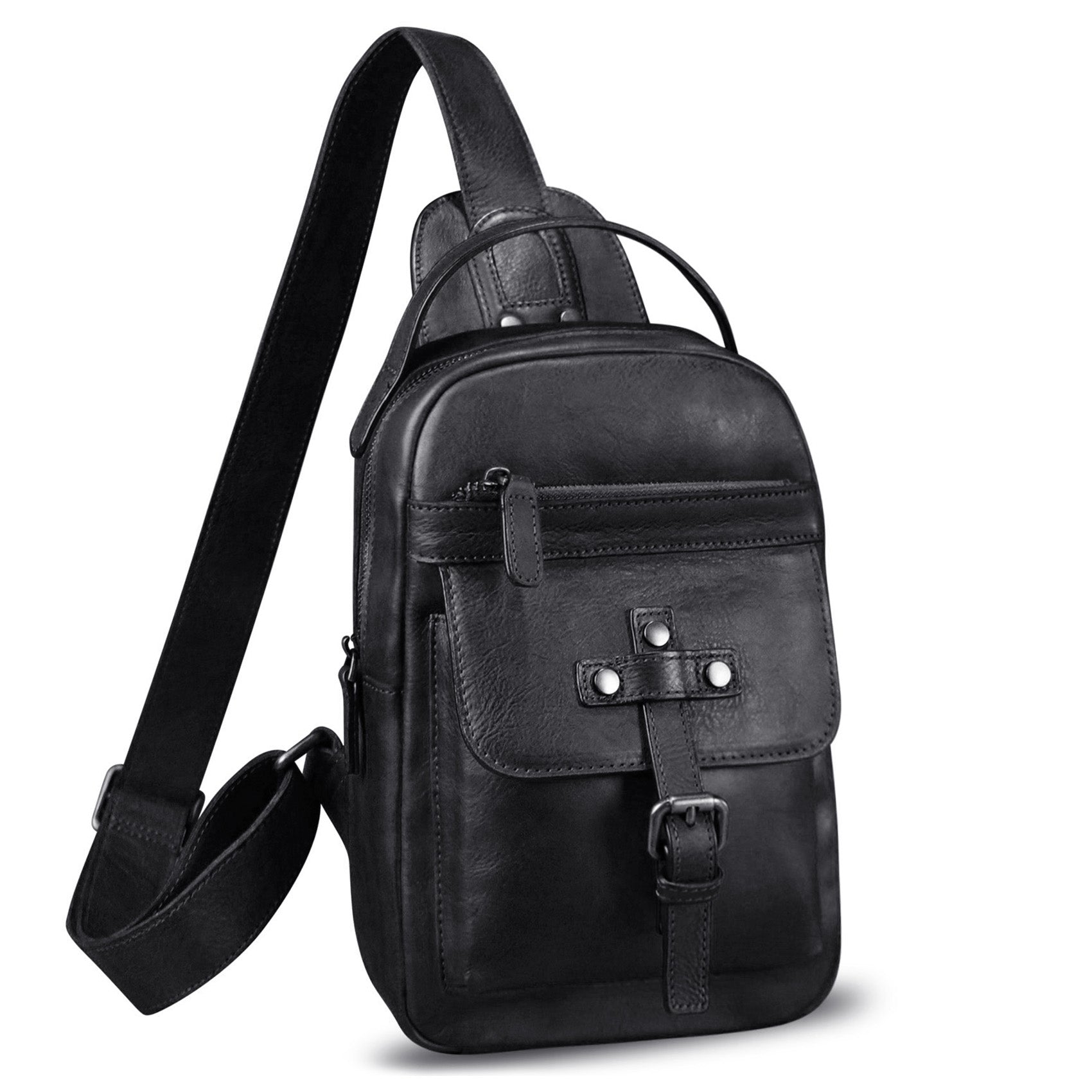 Genuine Leather Silng Bag for Men and Women Vintage Leather