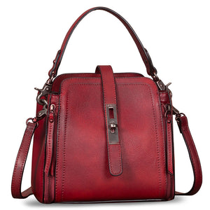 Genuine Leather Handbag for Women Vintage Handmade Satchel Crossbody Purse with Removable Top-Handle Strap