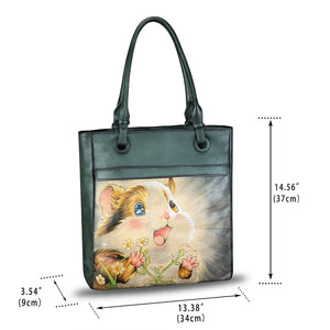 Genuine Leather Shoulder Bag for Women Hand Painted Leather Handbag Handmade Work Tote Bag Casual Hand Purse