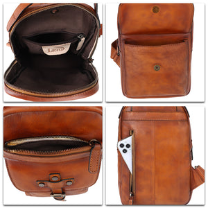 Genuine Leather Silng Bag for Men and Women Vintage Leather Sling Backpack Purse Shoulder Crossbody Bag Chest Bag