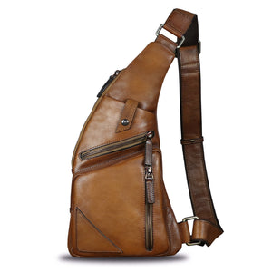 Genuine Leather Sling Bag for Men Vintage Handmade Crossbody Daypack Hiking Backpack Retro Crossbody Shoulder Bag W0727