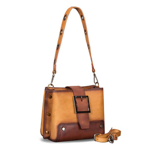 Genuine Leather Crossbody Bag for Women Vintage Shoulder Satchel with Convertible Double Straps W0769