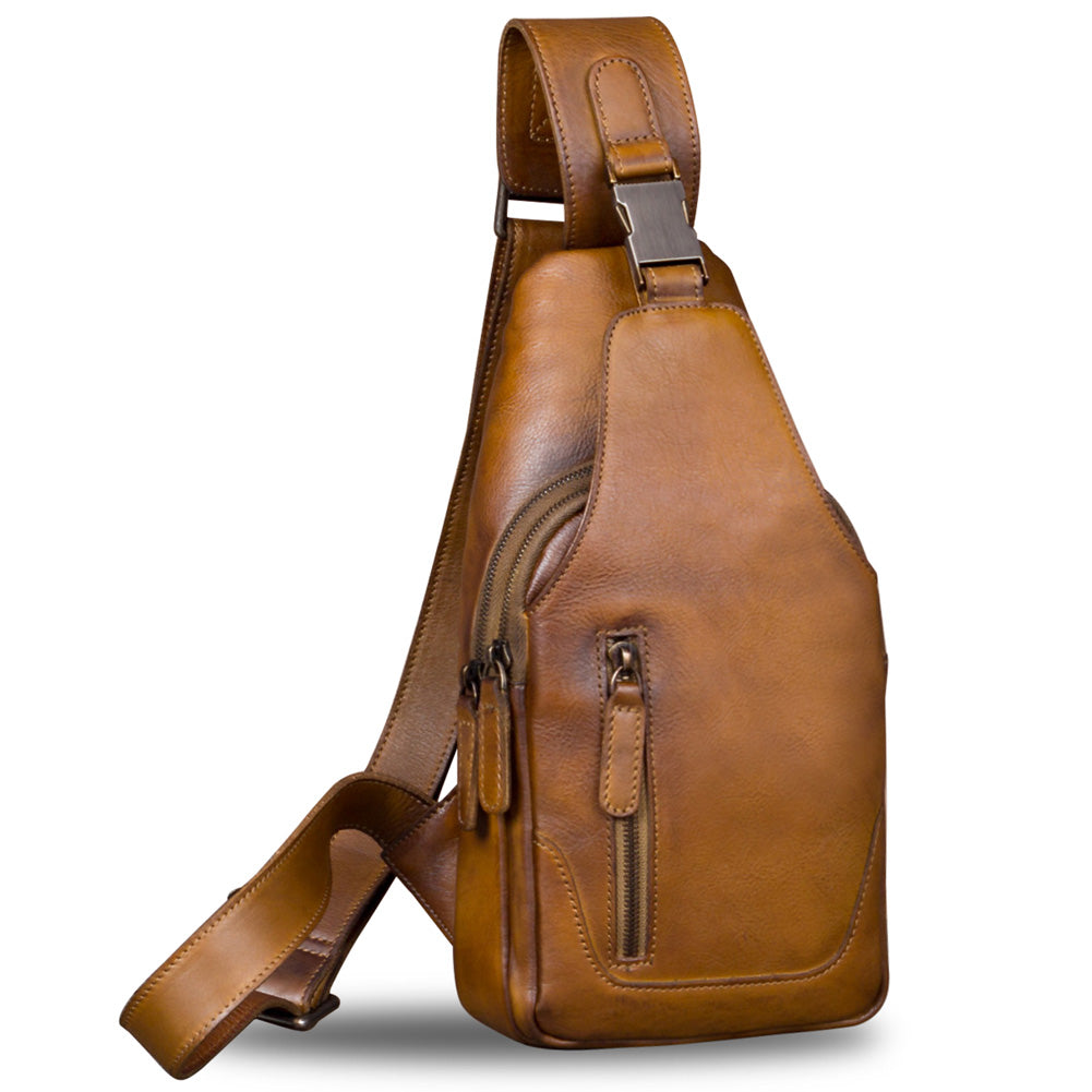 IVTG offers Genuine Leather Sling Bag Mens Retro Handmade Crossbody Backpack Daypack