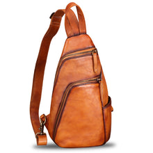 Load image into Gallery viewer, Genuine Leather Silng Bag for Men and Women Vintage Leather Sling Backpack Purse Shoulder Crossbody Bag Chest Bag 0735
