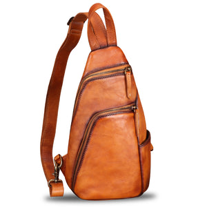 Genuine Leather Silng Bag for Men and Women Vintage Leather Sling Backpack Purse Shoulder Crossbody Bag Chest Bag 0735