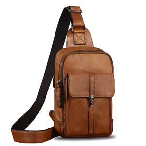 Genuine Leather Sling Bag Casual Shoulder Hiking Backpack Vintage Handmade Crossbody Bag Retro Chest Daypack A1350