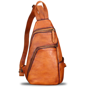 Genuine Leather Silng Bag for Men and Women Vintage Leather Sling Backpack Purse Shoulder Crossbody Bag Chest Bag 0735