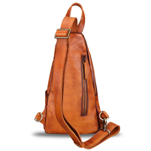 Genuine Leather Silng Bag for Men and Women Vintage Leather Sling Backpack Purse Shoulder Crossbody Bag Chest Bag 0735