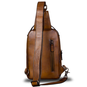 Genuine Leather Sling Bag for Men Vintage Handmade Sling Backpack Shoulder Purse Crossbody Bag Chest Bag A568