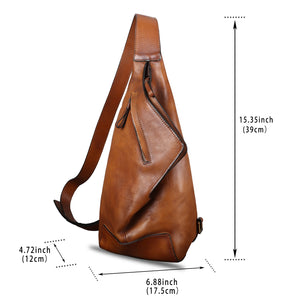 Genuine Leather Sling Bag Crossbody Casual Hiking Daypack Vintage Handmade Shoulder Backpack Motorcycle Chest Bags W0725