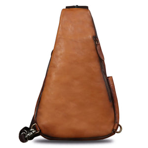 Genuine Leather Sling Bag for Men and Women Vintage Sling Backpack Shoulder Crossbody Bag Chest Bag for Ipad W0722