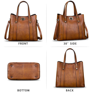 Genuine Leather Handbags for Women Satchel Purses Vintage Handmade Shoulder Bag Cowhide Top Handle Handbag Totes A826