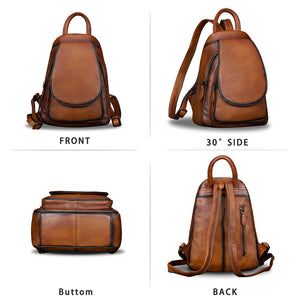 Genuine Leather Backpack for Women Vintage Real Leather Rucksack Fashion Shoulder Knapsack Purse Daypack Bag A358