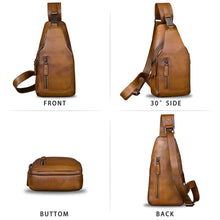 Load image into Gallery viewer, Genuine Leather Sling Bag for Men and Women Chest Shoulder Crossbody Hiking Backpack Vintage Handmade Daypack A510
