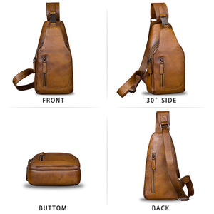 Genuine Leather Sling Bag for Men and Women Chest Shoulder Crossbody Hiking Backpack Vintage Handmade Daypack A510