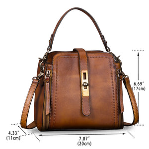 Genuine Leather Crossbody Bags for Women Vintage Handmade Satchel Purses Handbag with Removable Top-Handle Strap A862