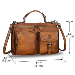 Genuine Leather Messenger Bags Satchel for Women Handmade Vintage Top Handle Crossbody Handbag Purse