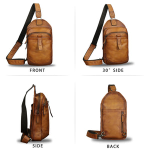 Genuine Leather Silng Bag for Men and Women Retro Leather Sling Backpack Purse Shoulder Crossbody Bag Chest Bag A1339