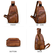 Load image into Gallery viewer, Genuine Leather Sling Bags for Men and Women Chest Shoulder Backpack Handmade Crossbody Motocycle Daypack A536
