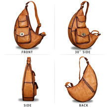 Load image into Gallery viewer, Genuine Leather Large Sling Bag for Men and Women Vintage Real Leather Sling Backpack Shoulder Crossbody Bag Chest Bag W0743
