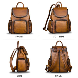 Genuine Leather Backpack for Women Vintage Real Leather Rucksack Fashion Backpack Purse Daypack Bag High Capacity A352