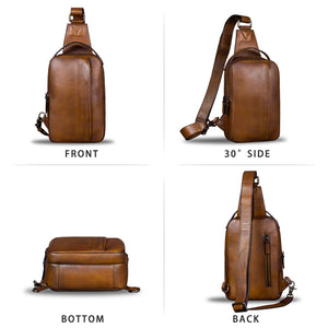 Genuine Leather Sling Bag for Men Vintage Handmade Sling Backpack Shoulder Purse Crossbody Bag Chest Bag A568