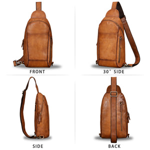 Genuine Leather Sling Bag for Men and Women Handmade Sling Backpack Shoulder Purse Crossbody Bag Chest Bag W0899