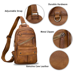 Genuine Leather Sling Bag for Men and Women Vintage Handmade Sling Backpack Shoulder Purse Crossbody Chest Bag W0991