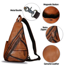 Load image into Gallery viewer, Genuine Leather Sling Bag for Men and Women Vintage Sling Backpack Shoulder Crossbody Bag Chest Bag for Ipad W0722
